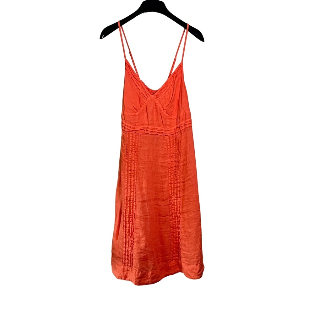 Orange Italian Linen Spaghetti Strap Lightweight Summer Dress